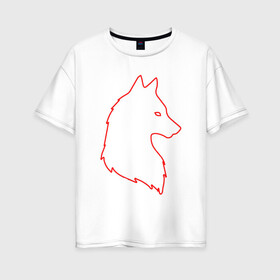 Женская футболка хлопок Oversize с принтом Неоновый волк , 100% хлопок | свободный крой, круглый ворот, спущенный рукав, длина до линии бедер
 | волк | зверь | красный | неон | силуэт