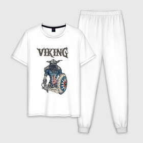 Мужская пижама хлопок с принтом Викинг | Viking | Воин (Z) , 100% хлопок | брюки и футболка прямого кроя, без карманов, на брюках мягкая резинка на поясе и по низу штанин
 | scandinavian | skull | valhala | valhalla | viking | vikings | warriros | вальхала | викинг | воин | скандинавия | скандинавская мифология | череп