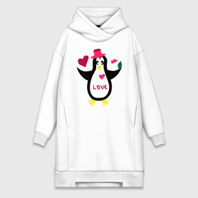 Платье-худи хлопок с принтом Влюбленный пингвин ,  |  | животные | кавайи | любовь | надпись на английском | сердца | цветы
