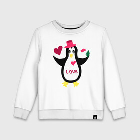 Детский свитшот хлопок с принтом Влюбленный пингвин , 100% хлопок | круглый вырез горловины, эластичные манжеты, пояс и воротник | животные | кавайи | любовь | надпись на английском | сердца | цветы