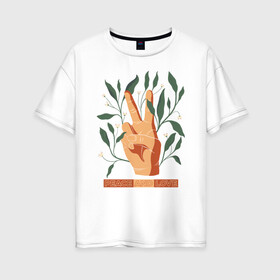 Женская футболка хлопок Oversize с принтом Мир и любовь , 100% хлопок | свободный крой, круглый ворот, спущенный рукав, длина до линии бедер
 | love | peace | любовь | мир | мир и любовь | растения | текст | цветы | цитата
