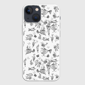 Чехол для iPhone 13 mini с принтом Рисованные сказочные рыбки ,  |  | детский рисунок | набросок | рисунок | рыбки | сказочный | скетч