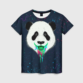 Женская футболка 3D с принтом Панда Краски Брызги , 100% полиэфир ( синтетическое хлопкоподобное полотно) | прямой крой, круглый вырез горловины, длина до линии бедер | animals | beast | panda | брызги | глаза | животные | звери | краски | милые | панда | растения | цветы | эвкалипт