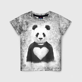 Детская футболка 3D с принтом Панда Любовь Сердце Меланж  , 100% гипоаллергенный полиэфир | прямой крой, круглый вырез горловины, длина до линии бедер, чуть спущенное плечо, ткань немного тянется | animals | beast | panda | глаза | животные | звери | краски | любовь | меланж | милые | панда | пятна | растения | сердце | серый | цветы | чб | эвкалипт