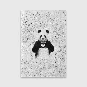 Обложка для паспорта матовая кожа с принтом Панда Любовь Сердце Брызги , натуральная матовая кожа | размер 19,3 х 13,7 см; прозрачные пластиковые крепления | Тематика изображения на принте: animals | beast | panda | брызги | глаза | животные | звери | краски | любовь | милые | панда | пятна | растения | сердце | серый | точки | цветы | чб | эвкалипт