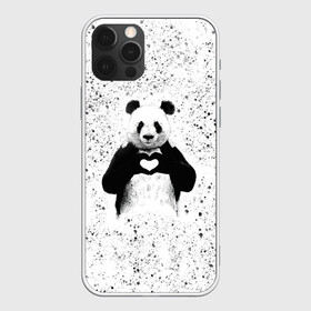 Чехол для iPhone 12 Pro Max с принтом Панда Любовь Сердце Брызги , Силикон |  | animals | beast | panda | брызги | глаза | животные | звери | краски | любовь | милые | панда | пятна | растения | сердце | серый | точки | цветы | чб | эвкалипт