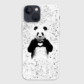 Чехол для iPhone 13 mini с принтом Панда Любовь Сердце Брызги ,  |  | animals | beast | panda | брызги | глаза | животные | звери | краски | любовь | милые | панда | пятна | растения | сердце | серый | точки | цветы | чб | эвкалипт