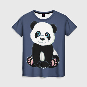 Женская футболка 3D с принтом Милая Панда (Sweet Panda) , 100% полиэфир ( синтетическое хлопкоподобное полотно) | прямой крой, круглый вырез горловины, длина до линии бедер | animals | beast | panda | глаза | детям | животные | звери | лапки | милые | мульт | панда | растения | цветы | эвкалипт