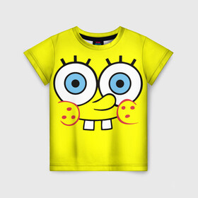 Детская футболка 3D с принтом Губка БОБ , 100% гипоаллергенный полиэфир | прямой крой, круглый вырез горловины, длина до линии бедер, чуть спущенное плечо, ткань немного тянется | губка боб | желтый | квадратные штаны | мультфильм | смайлик. | спанч боб