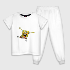 Детская пижама хлопок с принтом СПАНЧ БОБ , 100% хлопок |  брюки и футболка прямого кроя, без карманов, на брюках мягкая резинка на поясе и по низу штанин
 | губка боб | желтый | квадратные штаны | мультфильм | смайлик. | спанч боб