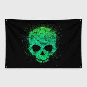 Флаг-баннер с принтом Зелёный череп , 100% полиэстер | размер 67 х 109 см, плотность ткани — 95 г/м2; по краям флага есть четыре люверса для крепления | зелёный цвет | игры | лайтовость. | топ | череп
