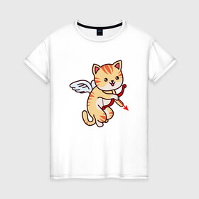 Женская футболка хлопок с принтом Angel Cat , 100% хлопок | прямой крой, круглый вырез горловины, длина до линии бедер, слегка спущенное плечо | angel | animal | cat | cute | kitty | meow | ангел | друг | животные | киска | кися | китти | кот | котенок | котик | котэ | кошечка | кошка | мур | мяу | питомец