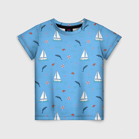 Детская футболка 3D с принтом Море, дельфины, парусник , 100% гипоаллергенный полиэфир | прямой крой, круглый вырез горловины, длина до линии бедер, чуть спущенное плечо, ткань немного тянется | boat | dolphins | lifebuoy | marine | ocean | sea | southern | starfish | summer | vacation | waves | волны | корабль | лето | лодка | морская звезда | морской | обитатели | океан | отдых | пейзаж | плавание | пляж | синий | спасательный круг | 