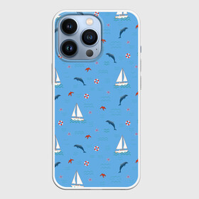 Чехол для iPhone 13 Pro с принтом Море, дельфины, парусник ,  |  | boat | dolphins | lifebuoy | marine | ocean | sea | southern | starfish | summer | vacation | waves | волны | корабль | лето | лодка | морская звезда | морской | обитатели | океан | отдых | пейзаж | плавание | пляж | синий | спасательный круг | 