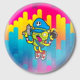 Значок с принтом Crazy Bomberman ,  металл | круглая форма, металлическая застежка в виде булавки | Тематика изображения на принте: bomberman | crazy | бомба | бомбермен | бомбермэн | оружие