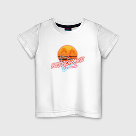Детская футболка хлопок с принтом Retrowave style , 100% хлопок | круглый вырез горловины, полуприлегающий силуэт, длина до линии бедер | neon | palms | retrowave | sun | sunset | закат | неон | пальмы | ретровейв | солнце