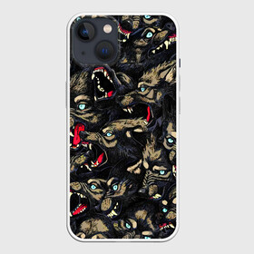Чехол для iPhone 13 с принтом ВОЛКИ   WOLVES   УЗОР ,  |  | wolves | агрессия | вой волка. | волки | злость | рычат | страшные волки | текстура | узор