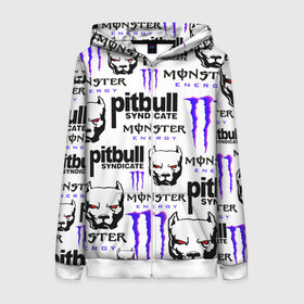 Женская толстовка 3D на молнии с принтом PITBULL SYNDICATE X MONSTER , 100% полиэстер | длина до линии бедра, манжеты и пояс оформлены мягкой тканевой резинкой, двухслойный капюшон со шнурком для регулировки, спереди молния, по бокам два кармана | games | monster energy | pitbull syndicate | игры | питбудь синдикат | питбуль | разработчик игр | собака | энергетик. | эрик давидыч