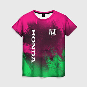 Женская футболка 3D с принтом NEON HONDA | НЕОН ХОНДА , 100% полиэфир ( синтетическое хлопкоподобное полотно) | прямой крой, круглый вырез горловины, длина до линии бедер | auto | honda | neon | авто | автомобиль | анархия | зеленый | розовый | хонда