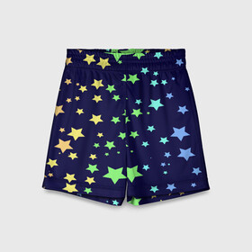 Детские спортивные шорты 3D с принтом Звезды ,  100% полиэстер
 | пояс оформлен широкой мягкой резинкой, ткань тянется
 | звезда | звездопад | небо | ночь | разноцветный