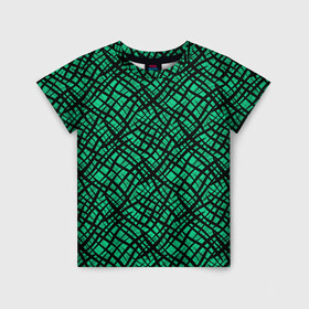 Детская футболка 3D с принтом Абстрактный зелено-черный узор , 100% гипоаллергенный полиэфир | прямой крой, круглый вырез горловины, длина до линии бедер, чуть спущенное плечо, ткань немного тянется | абстрактный | зеленый | креативный камуфляж | линии | молодежный | полосатый | черный