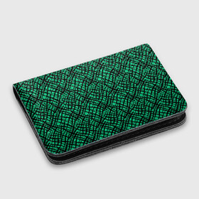 Картхолдер с принтом с принтом Абстрактный зелено-черный узор , натуральная матовая кожа | размер 7,3 х 10 см; кардхолдер имеет 4 кармана для карт; | абстрактный | зеленый | креативный камуфляж | линии | молодежный | полосатый | черный