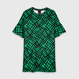 Детское платье 3D с принтом Абстрактный зелено-черный узор , 100% полиэстер | прямой силуэт, чуть расширенный к низу. Круглая горловина, на рукавах — воланы | абстрактный | зеленый | креативный камуфляж | линии | молодежный | полосатый | черный