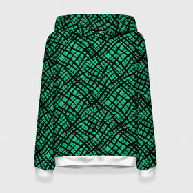 Женская толстовка 3D с принтом Абстрактный зелено-черный узор , 100% полиэстер  | двухслойный капюшон со шнурком для регулировки, мягкие манжеты на рукавах и по низу толстовки, спереди карман-кенгуру с мягким внутренним слоем. | абстрактный | зеленый | креативный камуфляж | линии | молодежный | полосатый | черный