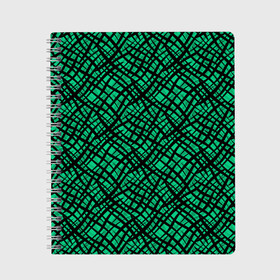 Тетрадь с принтом Абстрактный зелено-черный узор , 100% бумага | 48 листов, плотность листов — 60 г/м2, плотность картонной обложки — 250 г/м2. Листы скреплены сбоку удобной пружинной спиралью. Уголки страниц и обложки скругленные. Цвет линий — светло-серый
 | абстрактный | зеленый | креативный камуфляж | линии | молодежный | полосатый | черный