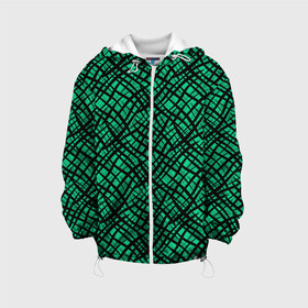 Детская куртка 3D с принтом Абстрактный зелено-черный узор , 100% полиэстер | застежка — молния, подол и капюшон оформлены резинкой с фиксаторами, по бокам — два кармана без застежек, один потайной карман на груди, плотность верхнего слоя — 90 г/м2; плотность флисового подклада — 260 г/м2 | абстрактный | зеленый | креативный камуфляж | линии | молодежный | полосатый | черный