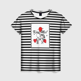 Женская футболка 3D с принтом Аппликация про любовь  , 100% полиэфир ( синтетическое хлопкоподобное полотно) | прямой крой, круглый вырез горловины, длина до линии бедер | любовь | молодежный | набросок | полосатый узор | популярный | рисунок | скетч | черно белый | школа