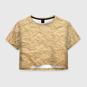 Женская футболка Crop-top 3D с принтом БУМАЖНАЯ ТЕКСТУРА , 100% полиэстер | круглая горловина, длина футболки до линии талии, рукава с отворотами | grey | papper | texture | бумага | картон | лист | мятая | паттерн | сгибы | серый | текстура | упаковка