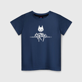 Детская футболка хлопок с принтом Stray Game 2021 Logo , 100% хлопок | круглый вырез горловины, полуприлегающий силуэт, длина до линии бедер | 2021 | cat | cyberpunk | game | stray | бродилка | бродить | бродячий | киберпанк | кот | стрей | стрэй