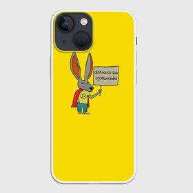 Чехол для iPhone 13 mini с принтом Ultra Bunny ,  |  | obstaculos son oportunidades | rabbit | жёлтый | заяц | надпись | плащ