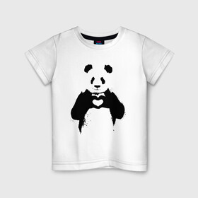 Детская футболка хлопок с принтом ПАНДА ЛАЙК / ЛЮБОВЬ / PANDA LOVE , 100% хлопок | круглый вырез горловины, полуприлегающий силуэт, длина до линии бедер | heart | like | likes | love | paints | panda | брызги | животные | звери | краски | лайк | лайки | любовь | панда | сердечко | чб | чёрно белое