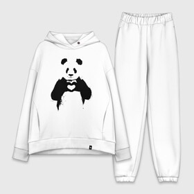 Женский костюм хлопок Oversize с принтом ПАНДА ЛАЙК   ЛЮБОВЬ   PANDA LOVE ,  |  | heart | like | likes | love | paints | panda | брызги | животные | звери | краски | лайк | лайки | любовь | панда | сердечко | чб | чёрно белое
