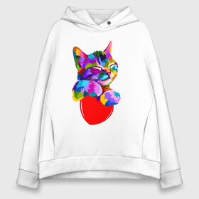 Женское худи Oversize хлопок с принтом РАДУЖНЫЙ КОТИК / RAINBOW KITTY , френч-терри — 70% хлопок, 30% полиэстер. Мягкий теплый начес внутри —100% хлопок | боковые карманы, эластичные манжеты и нижняя кромка, капюшон на магнитной кнопке | heart | kitty | like | low poly | rainbow | животные | звери | котик | лайк | радуга | радужный котик | сердечко | цветные