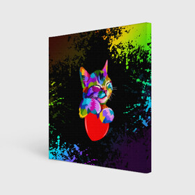 Холст квадратный с принтом РАДУЖНЫЙ КОТИК / RAINBOW KITTY , 100% ПВХ |  | Тематика изображения на принте: heart | kitty | like | low poly | rainbow | животные | звери | котик | лайк | радуга | радужный котик | сердечко | цветные