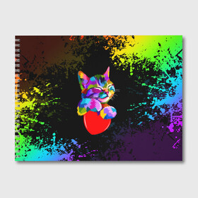 Альбом для рисования с принтом РАДУЖНЫЙ КОТИК / RAINBOW KITTY , 100% бумага
 | матовая бумага, плотность 200 мг. | Тематика изображения на принте: heart | kitty | like | low poly | rainbow | животные | звери | котик | лайк | радуга | радужный котик | сердечко | цветные