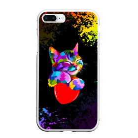 Чехол для iPhone 7Plus/8 Plus матовый с принтом РАДУЖНЫЙ КОТИК / RAINBOW KITTY , Силикон | Область печати: задняя сторона чехла, без боковых панелей | heart | kitty | like | low poly | rainbow | животные | звери | котик | лайк | радуга | радужный котик | сердечко | цветные