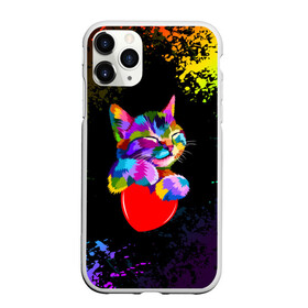 Чехол для iPhone 11 Pro Max матовый с принтом РАДУЖНЫЙ КОТИК / RAINBOW KITTY , Силикон |  | heart | kitty | like | low poly | rainbow | животные | звери | котик | лайк | радуга | радужный котик | сердечко | цветные