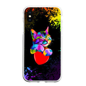 Чехол для iPhone XS Max матовый с принтом РАДУЖНЫЙ КОТИК / RAINBOW KITTY , Силикон | Область печати: задняя сторона чехла, без боковых панелей | heart | kitty | like | low poly | rainbow | животные | звери | котик | лайк | радуга | радужный котик | сердечко | цветные