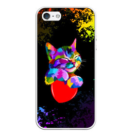 Чехол для iPhone 5/5S матовый с принтом РАДУЖНЫЙ КОТИК / RAINBOW KITTY , Силикон | Область печати: задняя сторона чехла, без боковых панелей | heart | kitty | like | low poly | rainbow | животные | звери | котик | лайк | радуга | радужный котик | сердечко | цветные