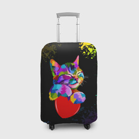 Чехол для чемодана 3D с принтом РАДУЖНЫЙ КОТИК / RAINBOW KITTY , 86% полиэфир, 14% спандекс | двустороннее нанесение принта, прорези для ручек и колес | heart | kitty | like | low poly | rainbow | животные | звери | котик | лайк | радуга | радужный котик | сердечко | цветные