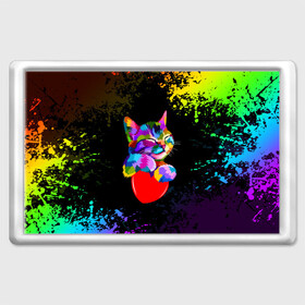 Магнит 45*70 с принтом РАДУЖНЫЙ КОТИК / RAINBOW KITTY , Пластик | Размер: 78*52 мм; Размер печати: 70*45 | heart | kitty | like | low poly | rainbow | животные | звери | котик | лайк | радуга | радужный котик | сердечко | цветные