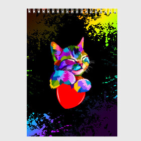 Скетчбук с принтом РАДУЖНЫЙ КОТИК / RAINBOW KITTY , 100% бумага
 | 48 листов, плотность листов — 100 г/м2, плотность картонной обложки — 250 г/м2. Листы скреплены сверху удобной пружинной спиралью | Тематика изображения на принте: heart | kitty | like | low poly | rainbow | животные | звери | котик | лайк | радуга | радужный котик | сердечко | цветные