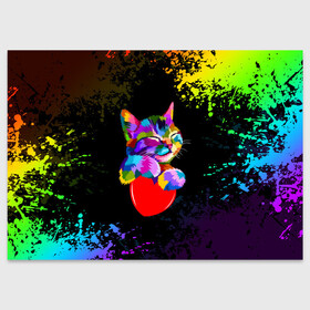 Поздравительная открытка с принтом РАДУЖНЫЙ КОТИК / RAINBOW KITTY , 100% бумага | плотность бумаги 280 г/м2, матовая, на обратной стороне линовка и место для марки
 | heart | kitty | like | low poly | rainbow | животные | звери | котик | лайк | радуга | радужный котик | сердечко | цветные