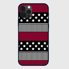 Чехол для iPhone 12 Pro с принтом Бордово-черный узор полосатый , силикон | область печати: задняя сторона чехла, без боковых панелей | бордовый и черный | звезды | комбинированный | полосатый | полосатый узор | пэчворк | черный