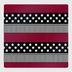 Магнитный плакат 3Х3 с принтом Бордово-черный узор полосатый , Полимерный материал с магнитным слоем | 9 деталей размером 9*9 см | бордовый и черный | звезды | комбинированный | полосатый | полосатый узор | пэчворк | черный