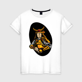 Женская футболка хлопок с принтом Самурай , 100% хлопок | прямой крой, круглый вырез горловины, длина до линии бедер, слегка спущенное плечо | samurai | буси | воин | воин в доспехах | самурай | философия | япония